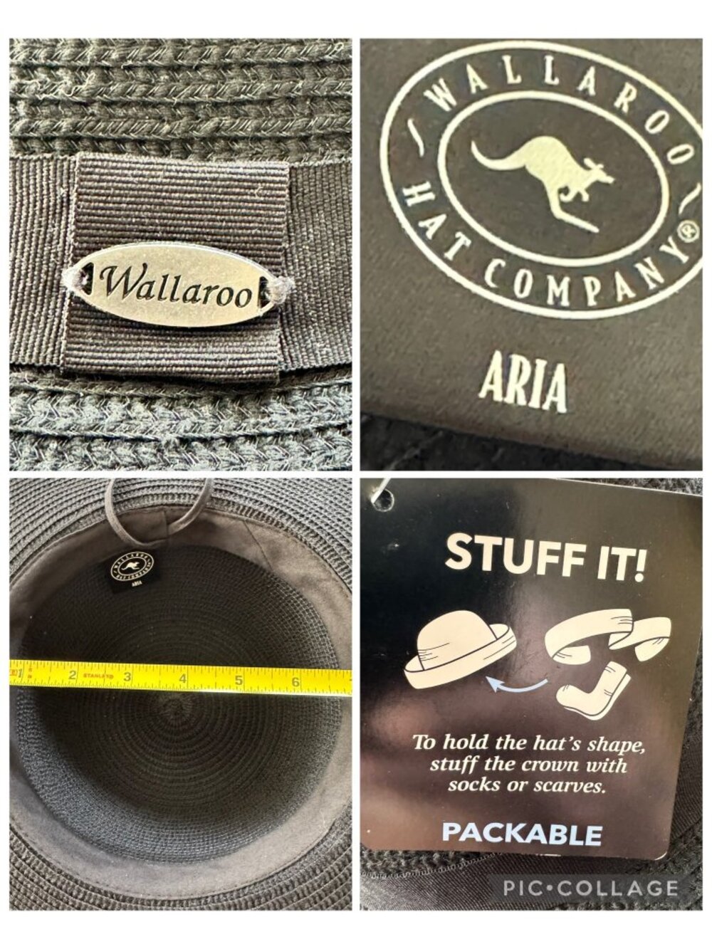 Wallaroo Women’s Aria Floppy Wide Brim Black Packable Sun Hat UPF 50+ Travel NEW - Picture 6 of 13